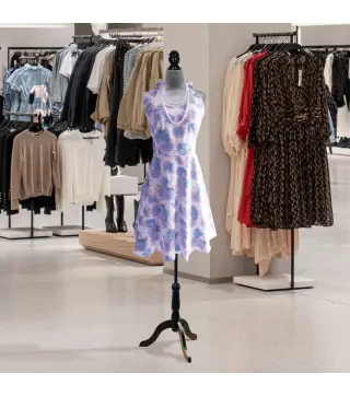 Maniquí de Costura Ajustable a 130-168 cm con Trípode de Madera para Fotografía de Moda Exposición de Prendas Gris