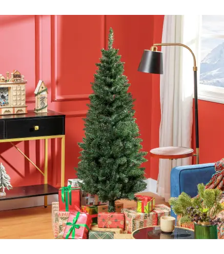 Árbol de Navidad Tipo Lápiz 150 cm con Base Plegable y 317 Ramas para Dormitorio Oficina Verde