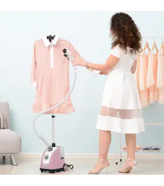 Plancha Vertical 1800W 1,4 L con Temperatura Ajustable en 11 Niveles y Barra Telescópica para Hogar Oficina Rosa