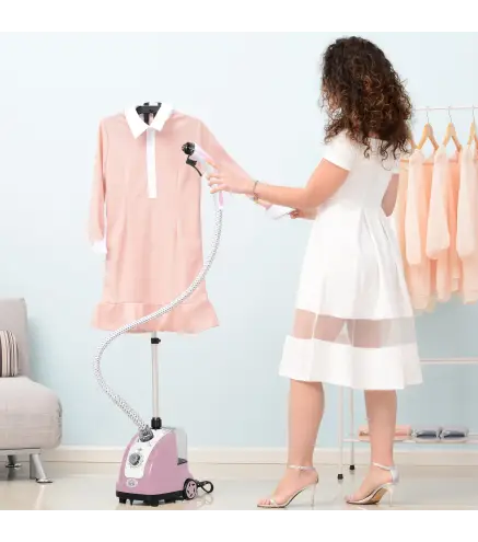 Plancha Vertical 1800W 1,4 L con Temperatura Ajustable en 11 Niveles y Barra Telescópica para Hogar Oficina Rosa