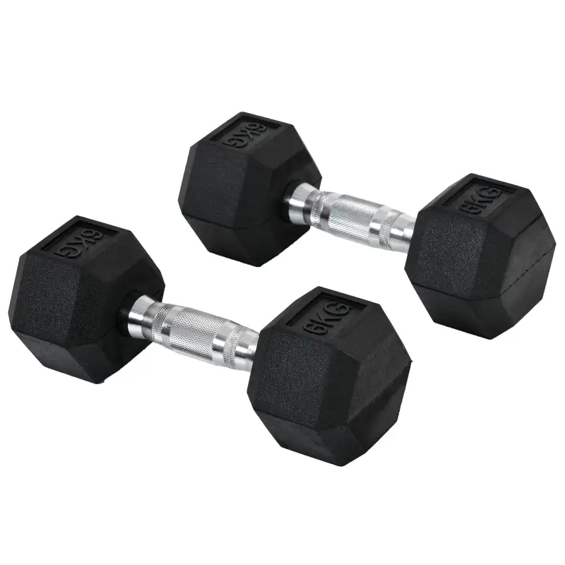 Juego de Mancuernas de 2x6kg con Barra de Conexión Metálica y Cabeza Hexagonal para Entrenamiento en Casa Negro y Plata