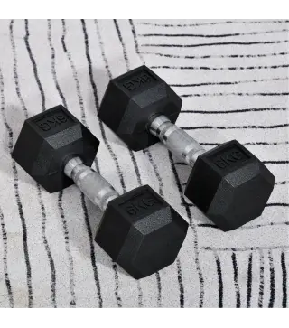 Juego de Mancuernas de 2x6kg con Barra de Conexión Metálica y Cabeza Hexagonal para Entrenamiento en Casa Negro y Plata