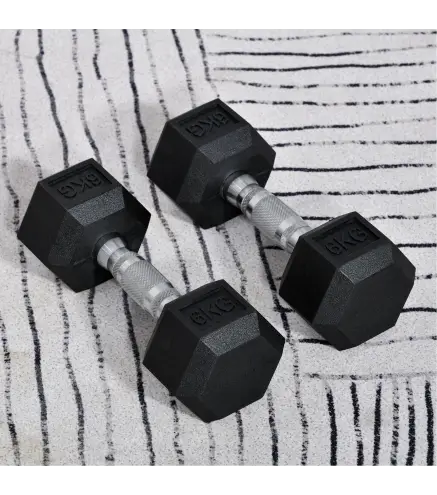 Juego de Mancuernas de 2x6kg con Barra de Conexión Metálica y Cabeza Hexagonal para Entrenamiento en Casa Negro y Plata