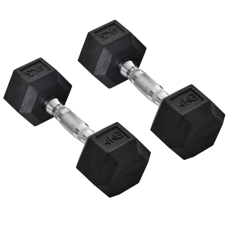 Juego de Mancuernas de 2x4 kg con Barra de Conexión Metálica y Cabeza Hexagonal para Entrenamiento en Casa Negro y Plata