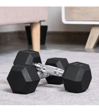 Juego de Mancuernas de 2x4 kg con Barra de Conexión Metálica y Cabeza Hexagonal para Entrenamiento en Casa Negro y Plata