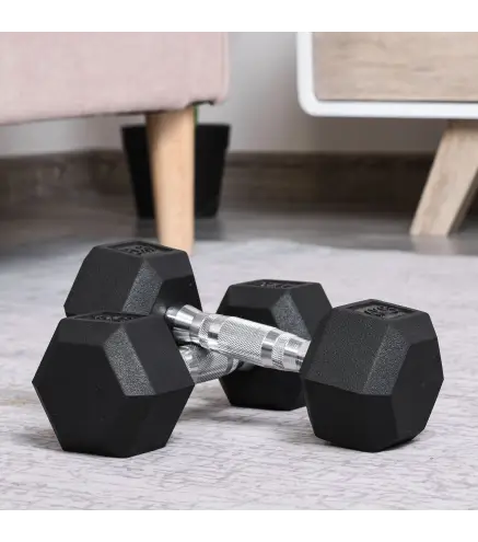 Juego de Mancuernas de 2x4 kg con Barra de Conexión Metálica y Cabeza Hexagonal para Entrenamiento en Casa Negro y Plata