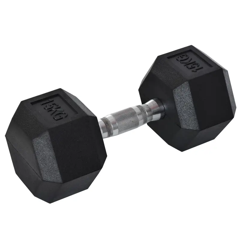 Mancuerna Hexagonal 15 KG con Barra de Conexión Metálica para Entrenamiento en Casa Gimnasio Oficina Negro y Plata