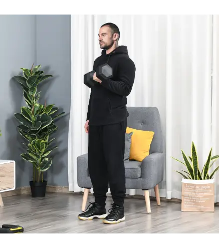 Mancuerna Hexagonal 15 KG con Barra de Conexión Metálica para Entrenamiento en Casa Gimnasio Oficina Negro y Plata