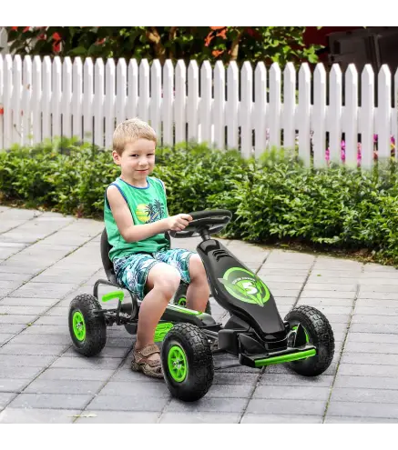 Coche de Pedales para Niños de 5-12 Años con Asiento Ajustable Neumáticos Inflables Amortiguador Carga 50kg Negro Verde
