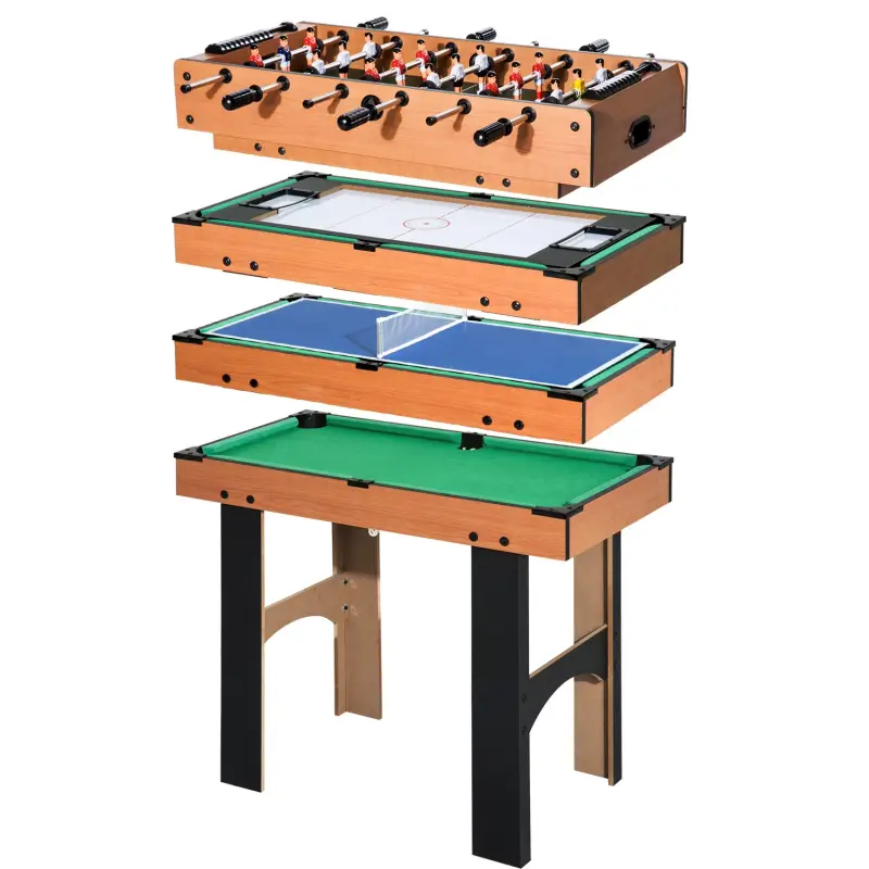 Mesa Multijuegos 4 en 1 para Niños +6 Años Futbolines para Niños Mesa de Billar Mesa de Ping-pong 92x78x80 Natural