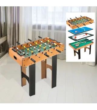 Mesa Multijuegos 4 en 1 para Niños +6 Años Futbolines para Niños Mesa de Billar Mesa de Ping-pong 92x78x80 Natural
