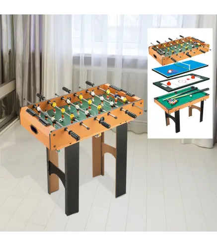 Mesa Multijuegos 4 en 1 para Niños +6 Años Futbolines para Niños Mesa de Billar Mesa de Ping-pong 92x78x80 Natural