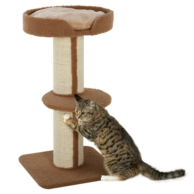 Árbol para Gatos Altura 91 cm de 3 Niveles con Nido Plataforma y Poste de Sisal 45x45x91 cm Marrón Claro