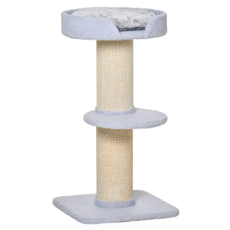 Árbol para Gatos Altura 91 cm de 3 Niveles con Nido Plataforma y Poste de Sisal 45x45x91 cm Azul Claro