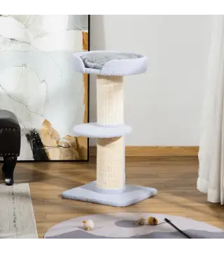 Árbol para Gatos Altura 91 cm de 3 Niveles con Nido Plataforma y Poste de Sisal 45x45x91 cm Azul Claro