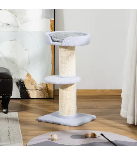 Árbol para Gatos Altura 91 cm de 3 Niveles con Nido Plataforma y Poste de Sisal 45x45x91 cm Azul Claro