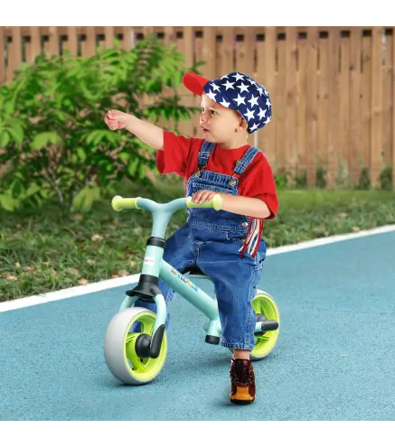 Bicicleta de Equilibrio para Niños de 18-48 Meses con Asiento Ajustable en Altura 66,5x34x47 cm Verde y Turquesa