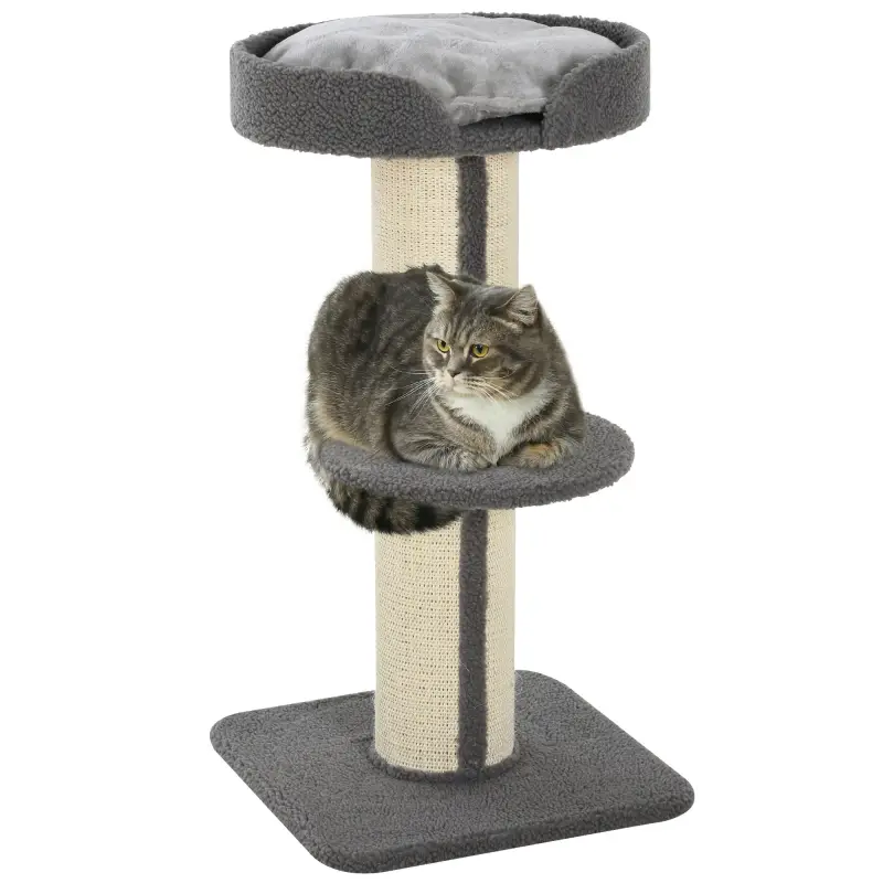 Árbol para Gatos Altura 91 cm de 3 Niveles con Nido Plataforma y Poste de Sisal 45x45x91 cm Gris