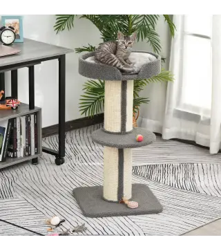 Árbol para Gatos Altura 91 cm de 3 Niveles con Nido Plataforma y Poste de Sisal 45x45x91 cm Gris