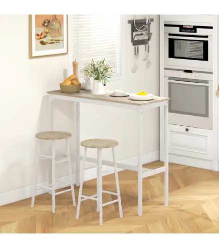 Mesa Alta de Cocina con Taburetes Marco de Acero Estilo Industrial Mesa Alta para Comedor Natural y Blanco
