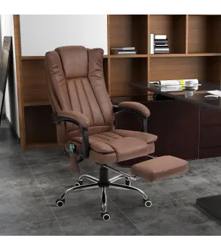 Silla de Oficina con 6 Puntos de Masaje Ajustable con Función Calefacción Reposapiés Retráctil y Control Remoto Marrón