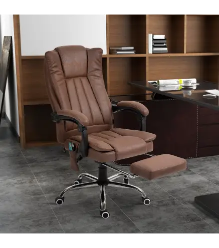 Silla de Oficina con 6 Puntos de Masaje Ajustable con Función Calefacción Reposapiés Retráctil y Control Remoto Marrón