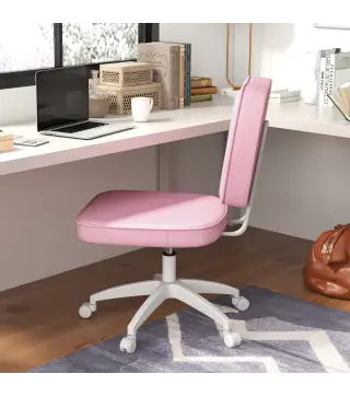 Silla de Oficina Giratoria Tapizada en PU con Altura Ajustable sin Brazos Carga 120 kg 46x59x82-92 cm Rosa