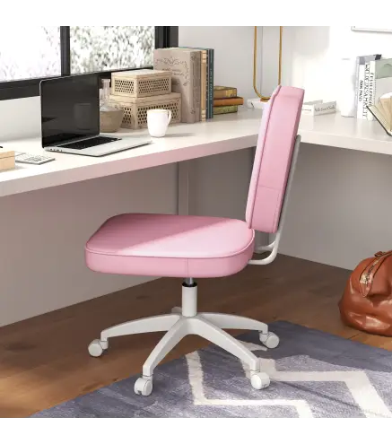 Silla de Oficina Giratoria Tapizada en PU con Altura Ajustable sin Brazos Carga 120 kg 46x59x82-92 cm Rosa