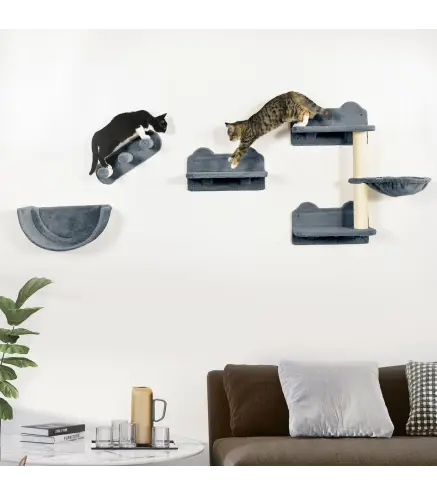 Juego de Escalada para Gatos de Pared Estantes para Gatos 4 Piezas Hamaca Nido Plataformas para Saltar Gris