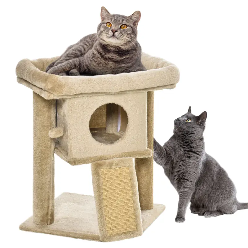 Árbol Rascador para Gatos Pequeños de 57 cm con Poste de Yute Rampa para Rascar Cama y Bola Colgante 40x40x57 cm Arena