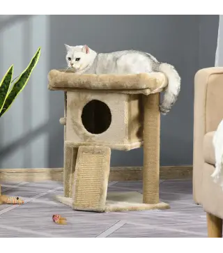 Árbol Rascador para Gatos Pequeños de 57 cm con Poste de Yute Rampa para Rascar Cama y Bola Colgante 40x40x57 cm Arena