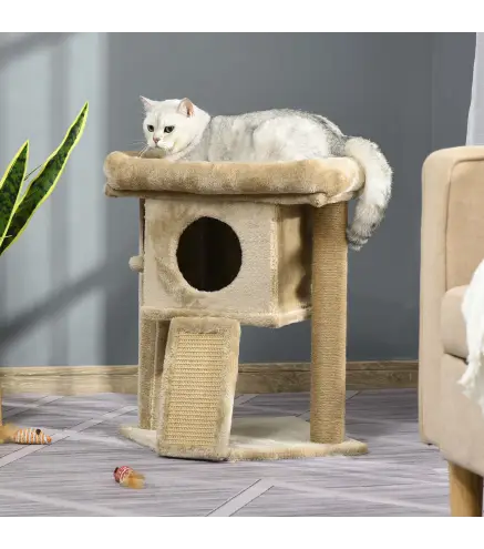 Árbol Rascador para Gatos Pequeños de 57 cm con Poste de Yute Rampa para Rascar Cama y Bola Colgante 40x40x57 cm Arena