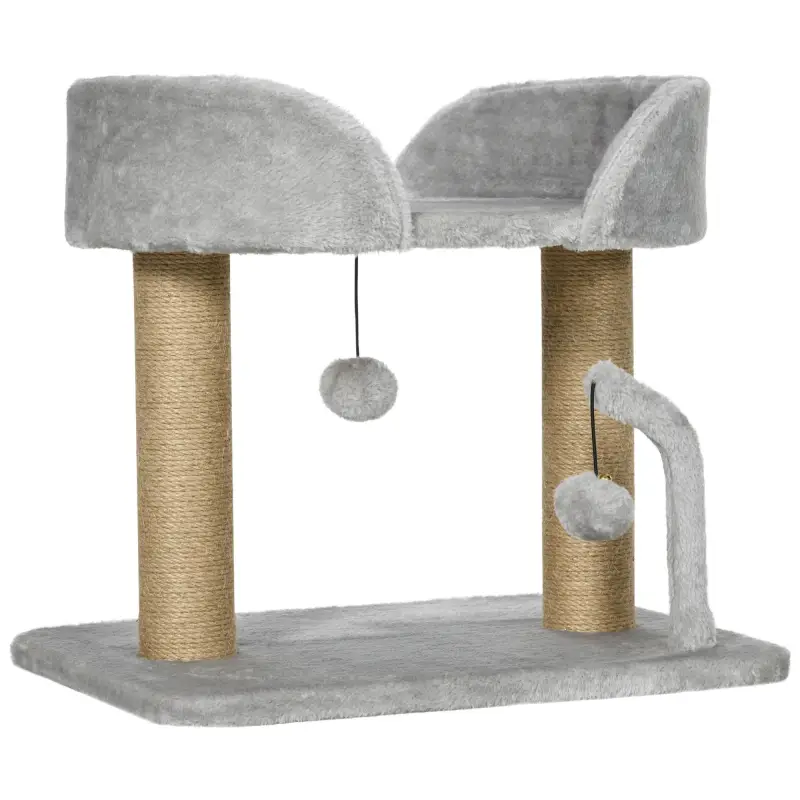 Árbol Rascador para Gatos Pequeños Altura 42 cm con Nido Bolas Colgantes y Postes de Sisal 48x38x42 cm Gris Claro