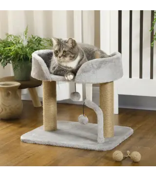 Árbol Rascador para Gatos Pequeños Altura 42 cm con Nido Bolas Colgantes y Postes de Sisal 48x38x42 cm Gris Claro