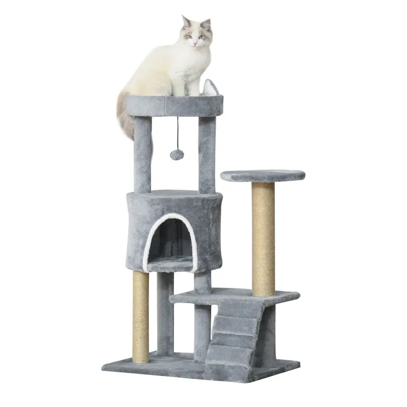 Árbol para Gatos de 5 Niveles Torre para Gatos con Plataformas Nido Postes de Yute Escalera y Bola Colgante Gris