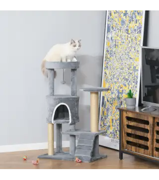 Árbol para Gatos de 5 Niveles Torre para Gatos con Plataformas Nido Postes de Yute Escalera y Bola Colgante Gris