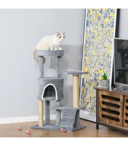 Árbol para Gatos de 5 Niveles Torre para Gatos con Plataformas Nido Postes de Yute Escalera y Bola Colgante Gris