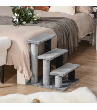 Escalera para Gatos con 3 Niveles Plataforma Poste Rascador y Bola Colgante de Juguete 40x40x48 cm Gris