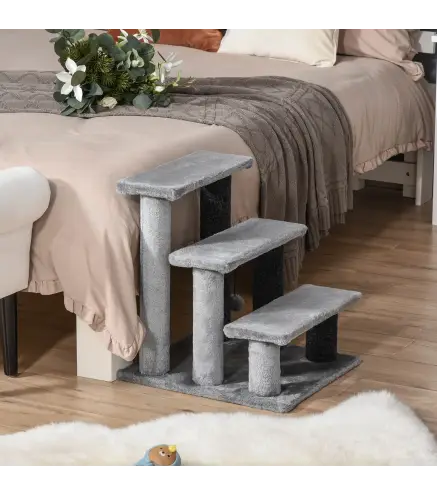 Escalera para Gatos con 3 Niveles Plataforma Poste Rascador y Bola Colgante de Juguete 40x40x48 cm Gris