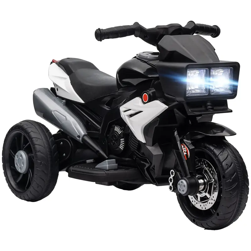 Moto Eléctrica Infantil con Luces Bocina Música Neumáticos Anchos Moto para Niños con Velocidad 3 km/h Negro