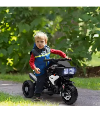 Moto Eléctrica Infantil con Luces Bocina Música Neumáticos Anchos Moto para Niños con Velocidad 3 km/h Negro