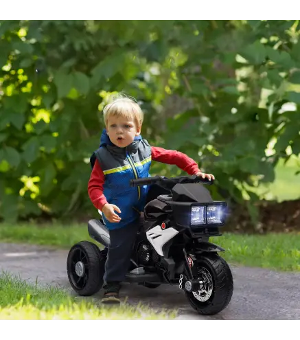 Moto Eléctrica Infantil con Luces Bocina Música Neumáticos Anchos Moto para Niños con Velocidad 3 km/h Negro