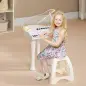 Juego de Piano Infantil de 32 Teclas con Micrófono Taburete Luces 22 Canciones y 4 Sonidos 37x30,5x60,4 cm Blanco