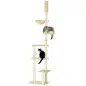 Árbol para Gatos de Suelo a Techo de 230-250 cm con Altura Ajustable Múltiples Plataformas Cestos Hamaca Bolas Beige