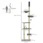 Árbol para Gatos de Suelo a Techo de 230-250 cm con Altura Ajustable Múltiples Plataformas Cestos Hamaca Bolas Gris