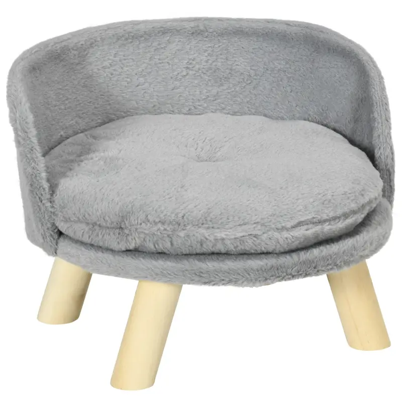 Cama para Perros Miniaturas con Cojín Lavable y Marco de Madera y Alfombrillas Antideslizantes Ø40,5x33 cm Gris