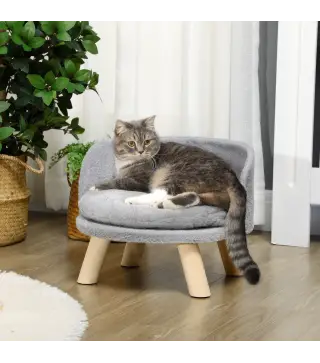 Cama para Perros Miniaturas con Cojín Lavable y Marco de Madera y Alfombrillas Antideslizantes Ø40,5x33 cm Gris