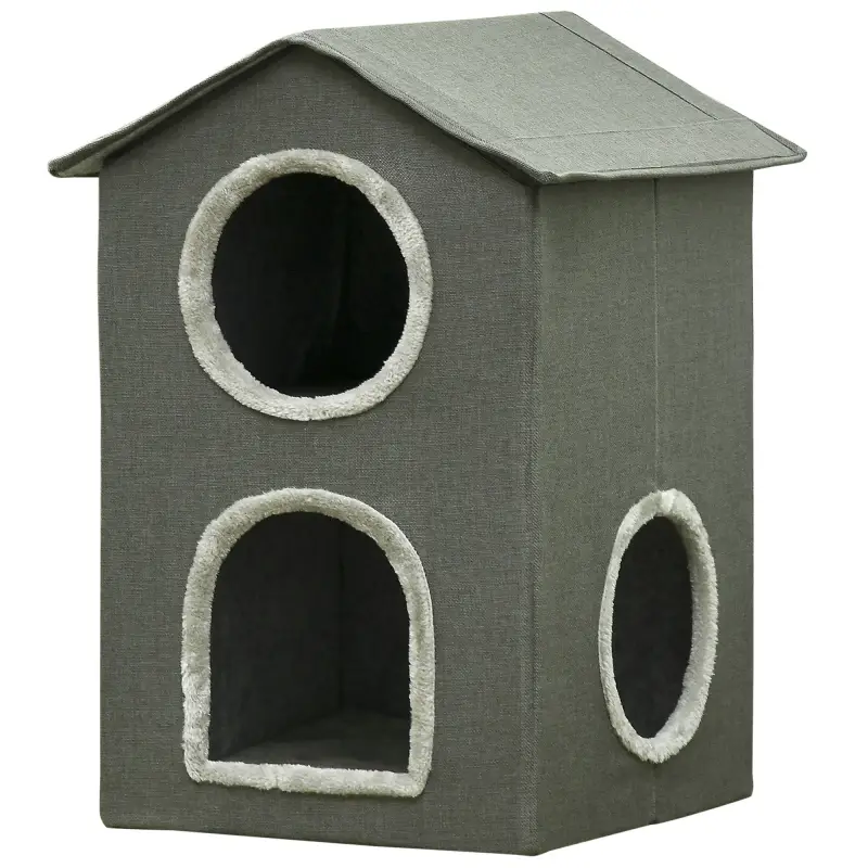 Cama para Gatos de 2 Niveles Cueva para Gatos con 3 Puertas y Cojines Lavables 42x46x59,5 cm Gris