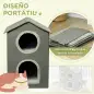 Cama para Gatos de 2 Niveles Cueva para Gatos con 3 Puertas y Cojines Lavables 42x46x59,5 cm Gris