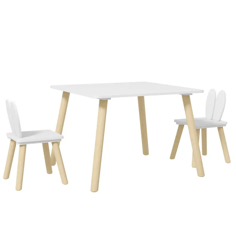 Mesa Infantil con Sillas Respaldos con Orejas de Conejo Mesa Infantil para Guardería Sala de Juegos Blanco Mesa Infantil con Sillas Respaldos con Orejas de Conejo Mesa Infantil para Guardería Sala de Juegos Blanco